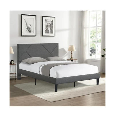 Lucky One Queen Size Upholstered Platform Bed Frame with Headboard, Strong Wood Slat Support, No Box Spring Needed, Easy Assembly