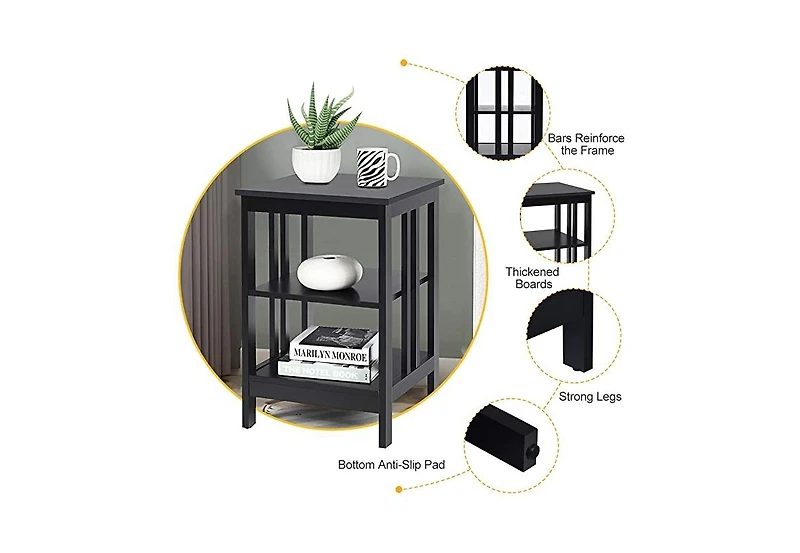 Slickblue 2 Pack 3 Tier End Tables with Reinforced Bars for Bedroom Living Room