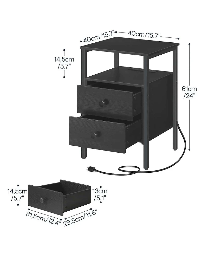 Slickblue 2-Piece 24-Inch Nightstands with Iron Frame, Drawers and Outlets