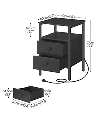 Slickblue 2-Piece 24-Inch Nightstands with Iron Frame, Drawers and Outlets