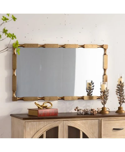 Laoties 40" x 22" Modern Rectangular Bamboo-Style Wall Mirror with Solid Wood Frame for Living Room
