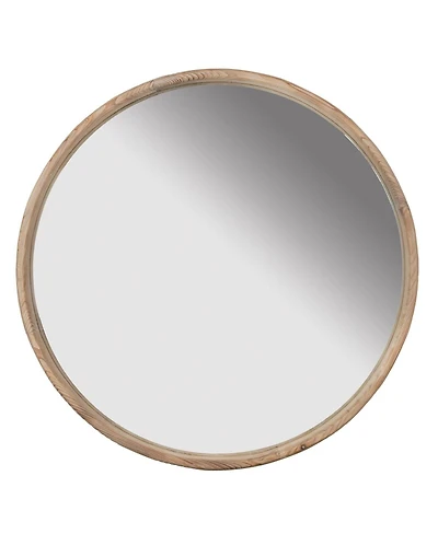 Laoties 28" Rustic Round Wood Wall Mirror, Farmhouse Fir Wood Circle Mirror for Living Room