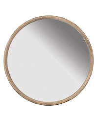 Laoties 28" Rustic Round Wood Wall Mirror, Farmhouse Fir Wood Circle Mirror for Living Room