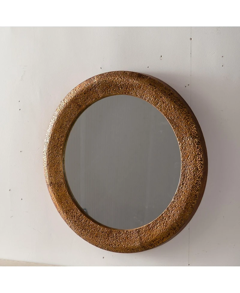 Laoties 31" Round Wall Mirror, Hammered Iron Frame Rustic Accent Mirror for Living Room and Entryway