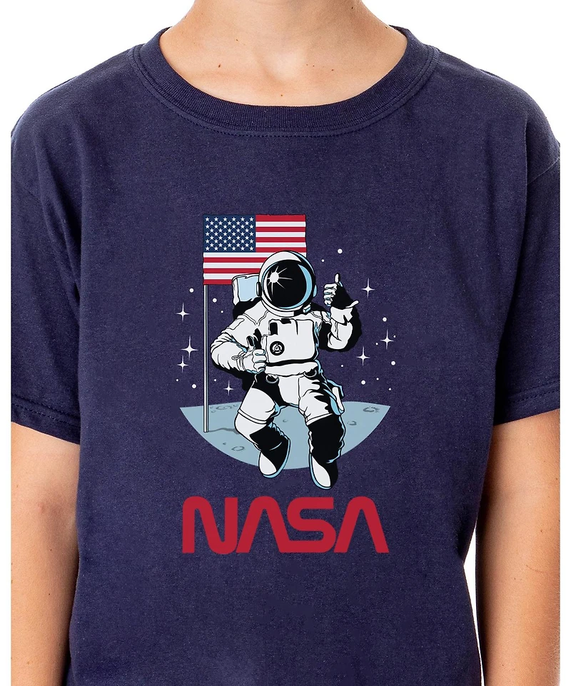 Nasa Boys Retro Letter Logo Thumbs Up Astronaut Crewneck T-Shirt