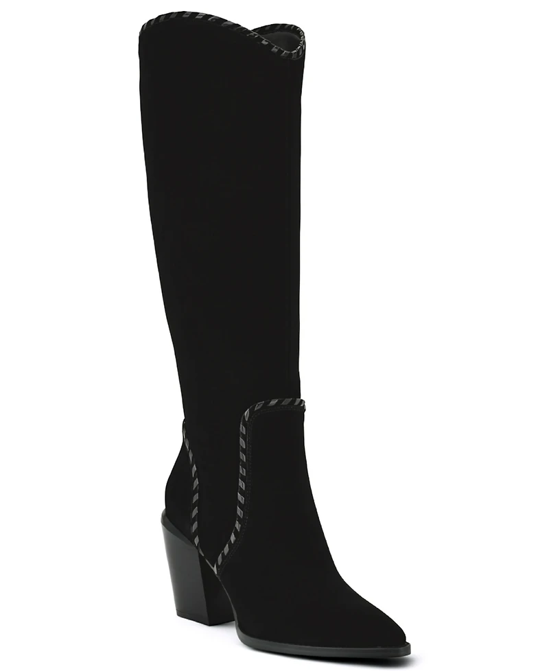 Nine West Women's Rosco Suede Whipstitch Block Heel Tall Boots
