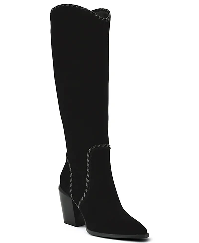 Nine West Women's Rosco Suede Whipstitch Block Heel Tall Boots