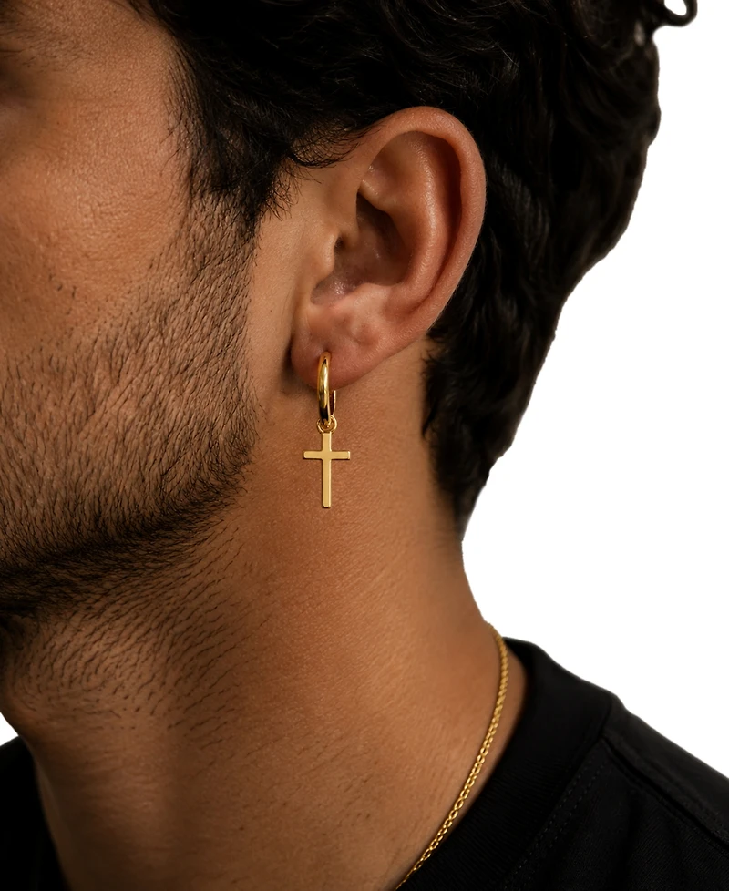 Rhona Sutton Men's Classic 14K Gold Cross Hoop Earrings