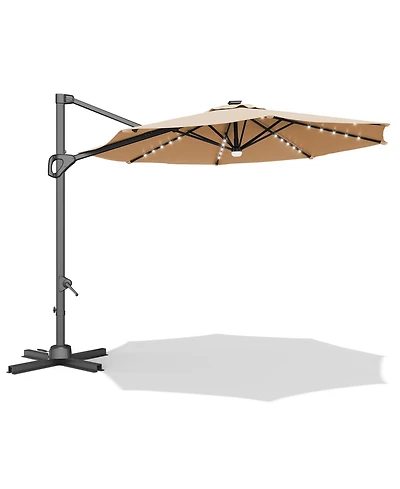 homfan 10Feet Solar Led Cantilever Patio Umbrella, 360degree(s) Rotation, Adjustable Tilt, Cross Base and Uv Fabric, for Patio, Pool And Garden