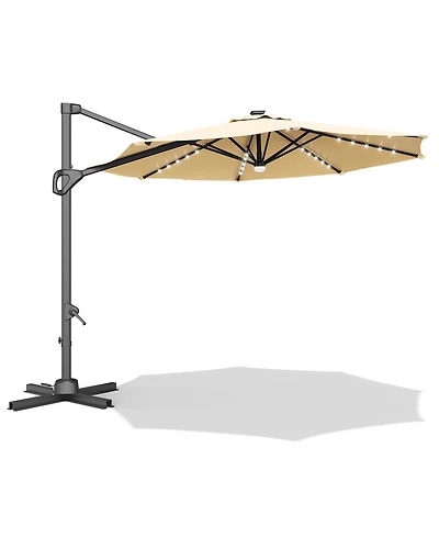 homfan 10Feet Solar Led Cantilever Patio Umbrella, 360degree(s) Rotation, Adjustable Tilt, Cross Base And Uv Fabric, for Patio, Pool Garden