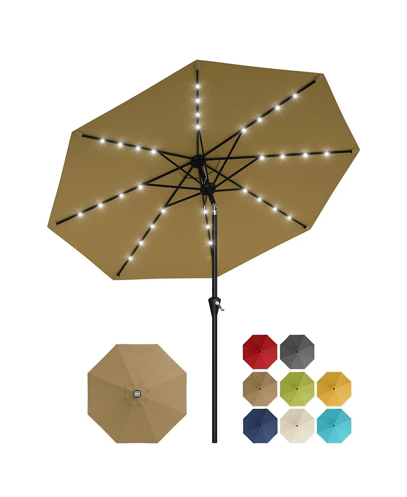 homfan 9Feet Solar Led Patio Umbrella, Outdoor Market Umbrella With 8 Durable Ribs, 30degree(s) Dual Tilt & Easy Crank, Perfect For Garden, Balcony
