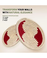 Wicker Village Sabai Grass Wall Basket Decor | Boho Hanging Wall Art | Red & Beige | Small Medium Large Bundle