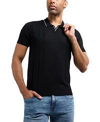 Xray Men's Johnny Collar Textured Stripe Sweater Polo