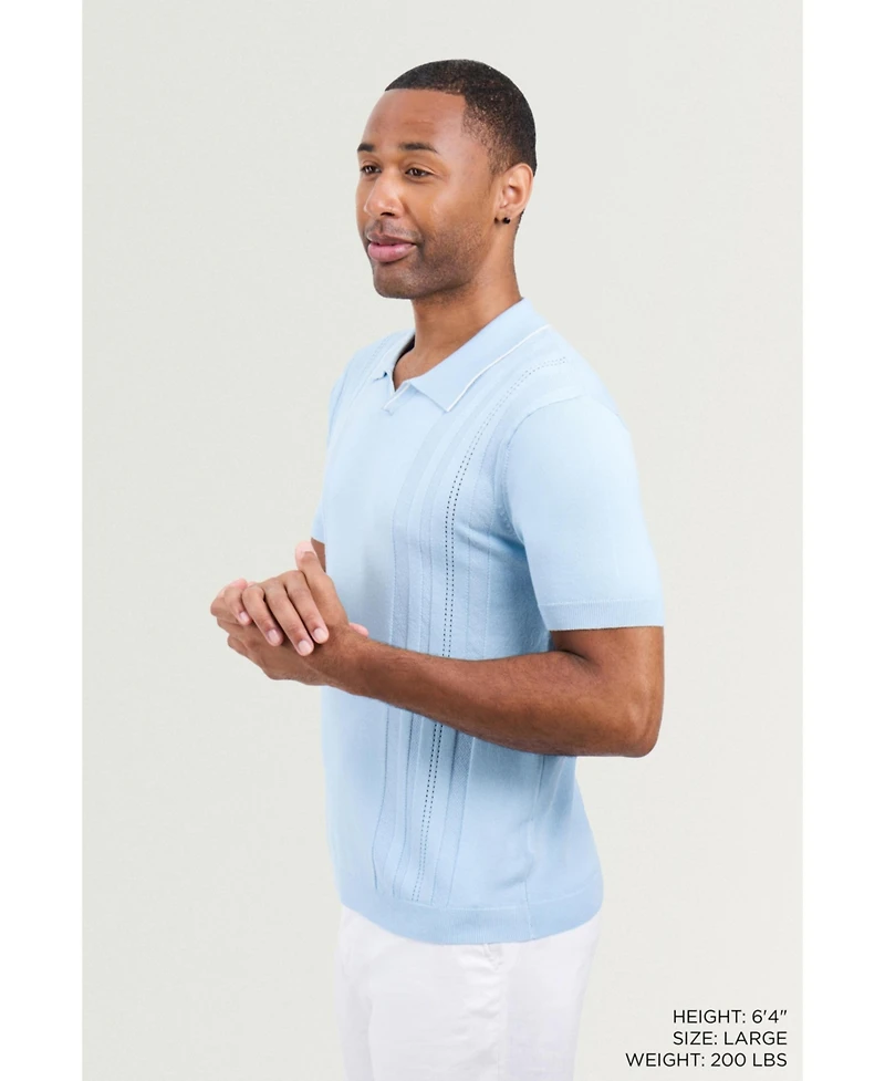 Xray Men's Johnny Collar Textured Stripe Sweater Polo