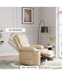 homfan Pu Leather Swivel Rocker Electric Recliner, Oversized Single Sofa with Massage and Heat, Usb Ports, Cup Holders Side Pocket for Bedroom