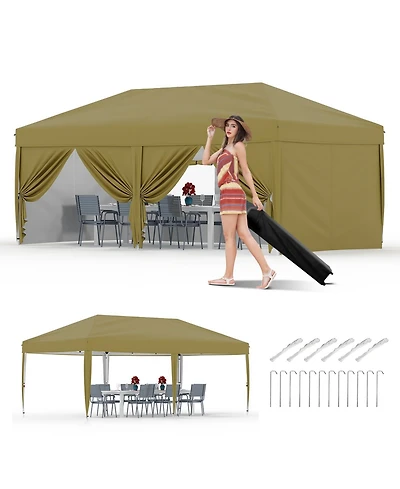 homfan 20x10 Pop Up Canopy Tent With 6 Removable Sidewalls, One-Person Setup, Upf 50+ Waterproof Event Shelter, Multiple Colors