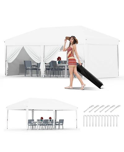 homfan 20x10 Pop Up Canopy Tent With 6 Removable Sidewalls, One-Person Setup, Upf 50+ Waterproof Event Shelter, Multiple Colors