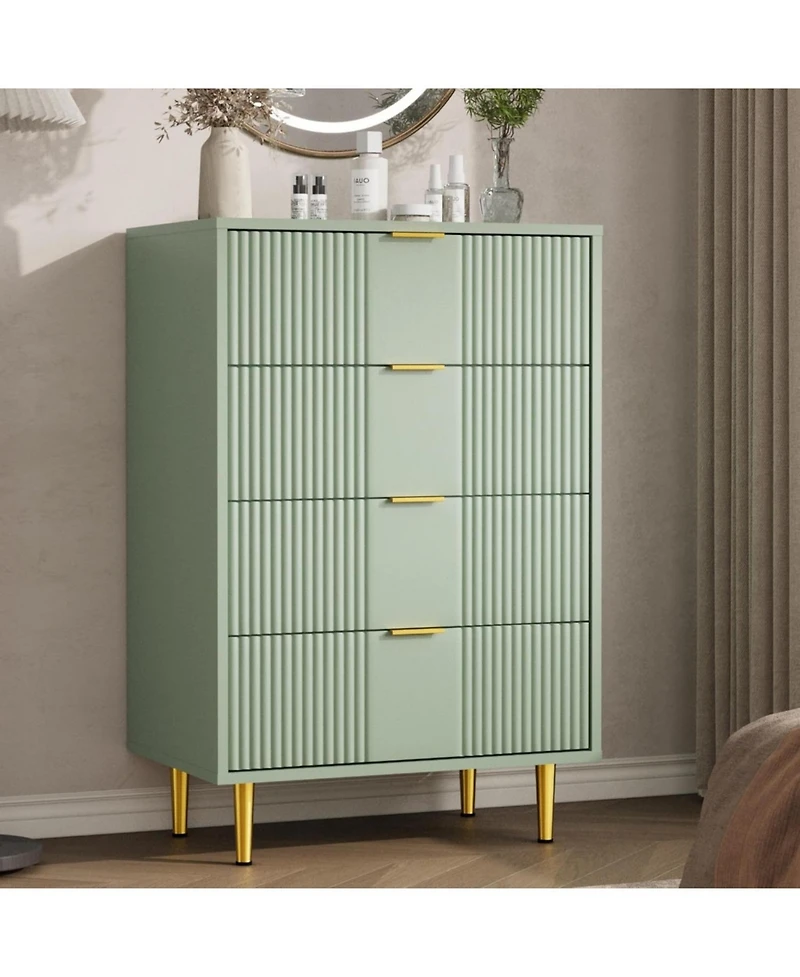 gaomon Fluted 4-Drawer Dresser, 36.9" Tall Modern Wooden Chest with Metal Handles, Closet Clothes Organizer for Bedroom, Living Room, Hallway