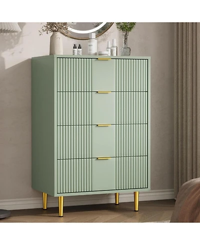 gaomon Fluted 4-Drawer Dresser, 36.9" Tall Modern Wooden Chest with Metal Handles, Closet Clothes Organizer for Bedroom, Living Room, Hallway