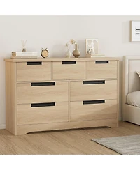gaomon 7-Drawer Modern Oak Dresser Bedroom Storage Cabinet with Embedded Handles, Chest for Living Room, Nursery, Natural Oak