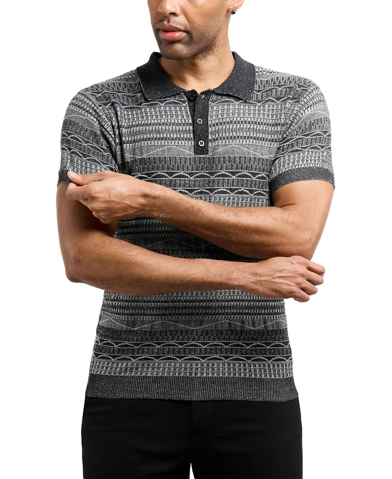Xray Men's Allover Jacquard Sweater Polo