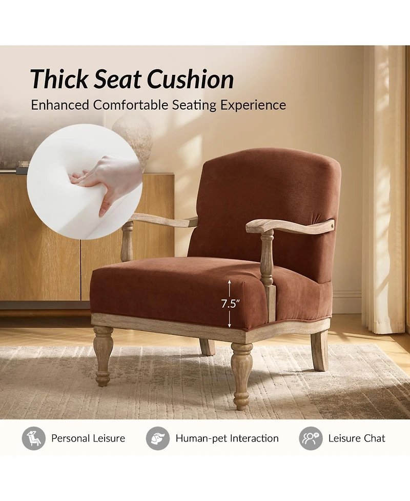 Hulala Home Rift Farmhouse Accent Chair With Solid Wood Armrests