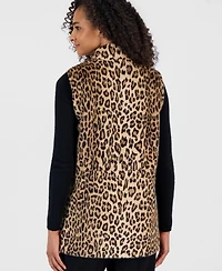Anne Klein Women's Combo Snap Front Leopard-Print Faux Fur Vest