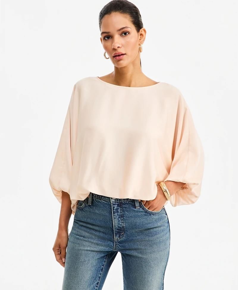 I.n.c. International Concepts Women's Elbow-Sleeve Bubble Boat Neck Blouse, Macy's Exclusive