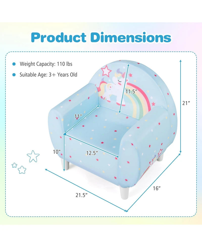 Slickblue Toddler Sofa Chair with Comfortable Foam Filling for Playroom and Bedroom.