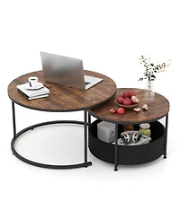 Slickblue Round Cocktail Table Set of 2 with Built-In Fabric Storage Basket