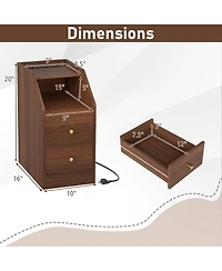 Slickblue End Table with Charging Station, Sofa Side Table with Drawers and Storage Shelf