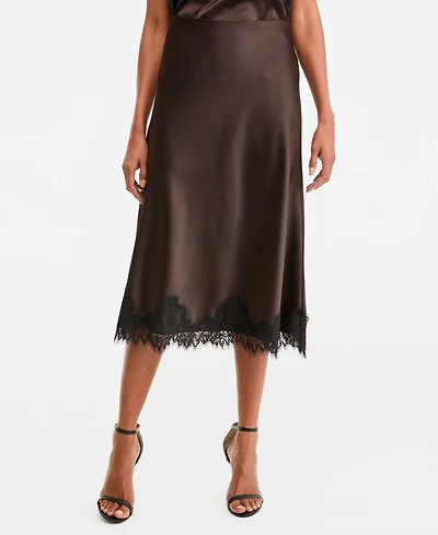 Anne Klein Women's Lace-Trim Midi Satin Skirt
