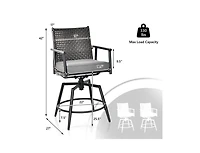 Mondawe 2 Piece 360 Degree Swivel Bar Stool Set with Rattan Backrest and Cushions