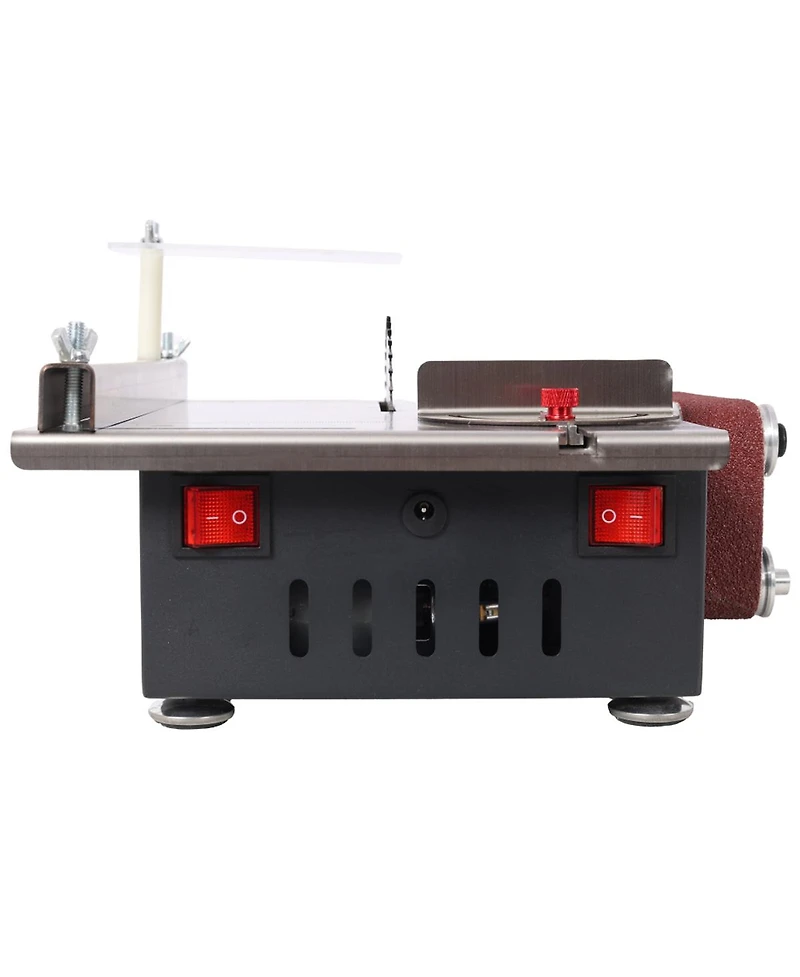 Mini Table Saw Belt Sander, Stainless Steel Top, 4 Blades,10 Sanding Belts,7 Gear 0-90 Adjustable Angle,Diy Cutting Tool for Wood Pcb Acrylic Plastic