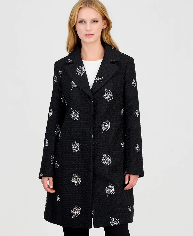 CeCe Women's Boucle-Sequin Mid-Length Coat