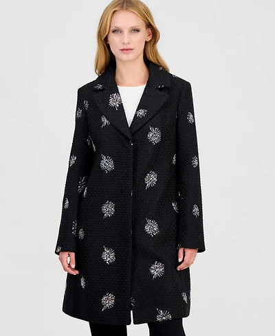 CeCe Women's Boucle-Sequin Mid-Length Coat