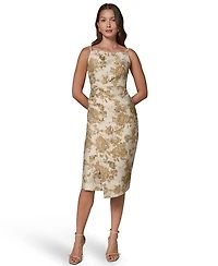 Donna Karan New York Women's Sleeveless Jacquard Square Neck Midi Sheath Dress