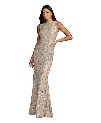 Mac Duggal Women's Pleated Metallic Flutter Sleeve A Line Gown