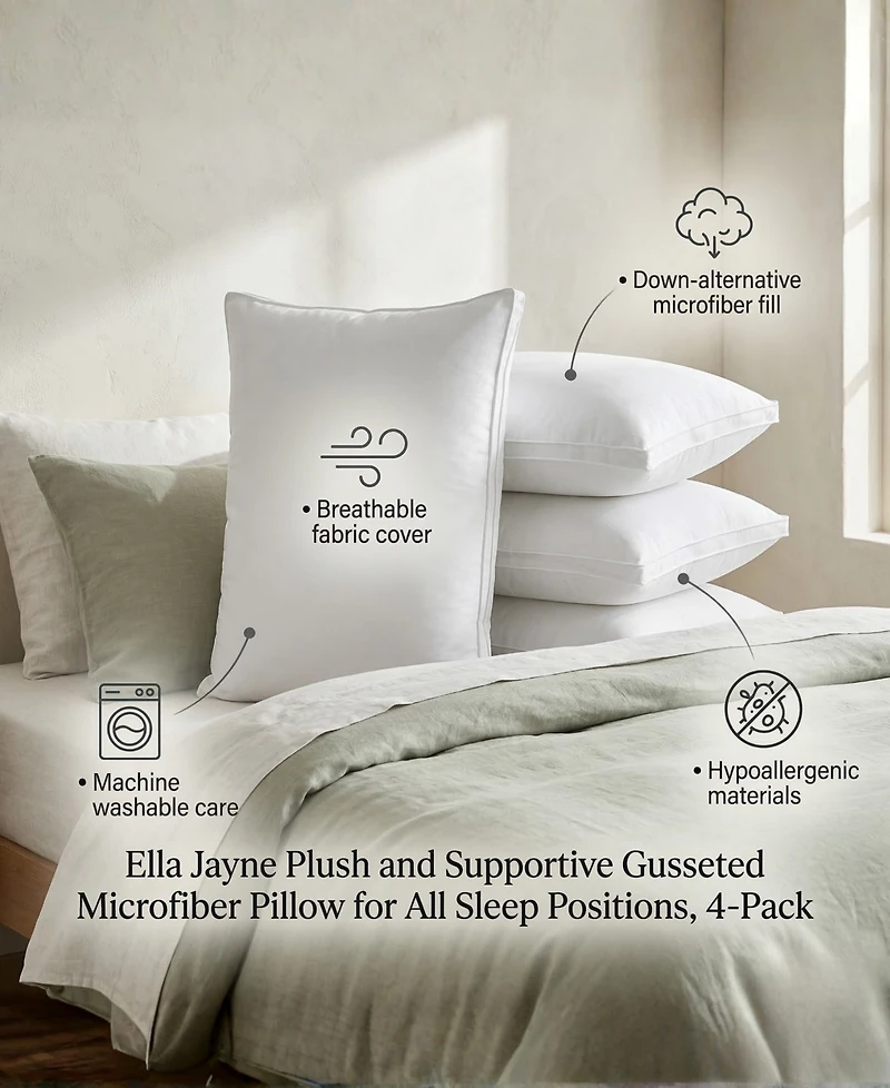 Ella Jayne Plush and Supportive Gusseted 4-Pack Pillow