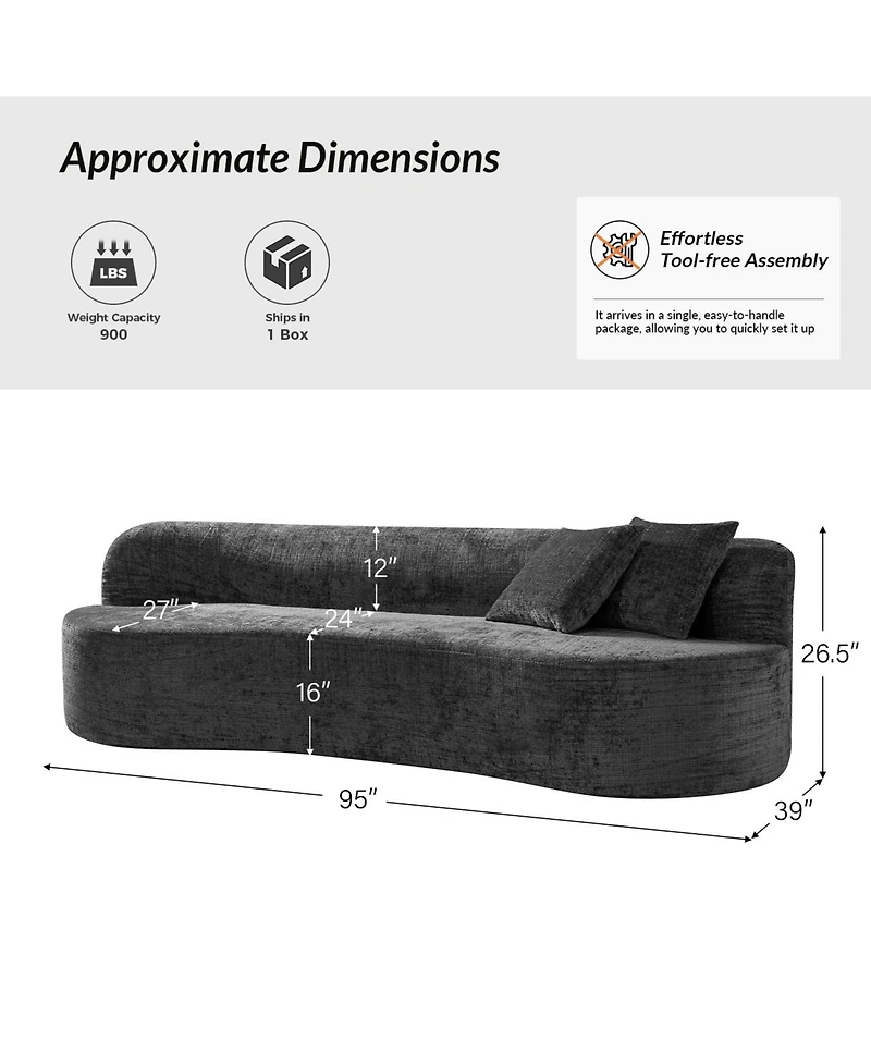 Hulala Home Eliseo 94.5inch W Modern Compression High-Density Foam Sofa with 2 Pillow and No Assembly Needed