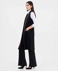 T Tahari Women's Whipstitch Sleeveless Open-Front Cardigan