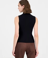T Tahari Women's Sleeveless Ribbed Mock-Neck Sweater