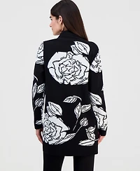 T Tahari Women's Floral-Jacquard Open-Front Cardigan