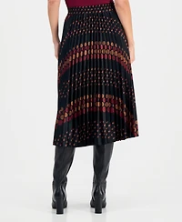 T Tahari Women's Printed Pull-On Pleated Midi Skirt
