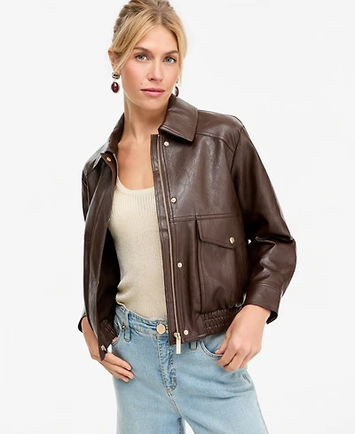 I.n.c. International Concepts Women's Faux Leather Bomber Jacket, Macy's Exclusive