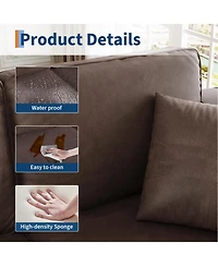 homfan 85 Inches 3-Seater Sofa with 2 Throw Pillows, Faux Leather Couch, Back Cushion, Support Feet for Living Room