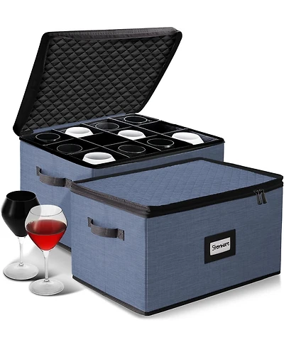 StorageBud Wine Glass Storage Box with Dividers