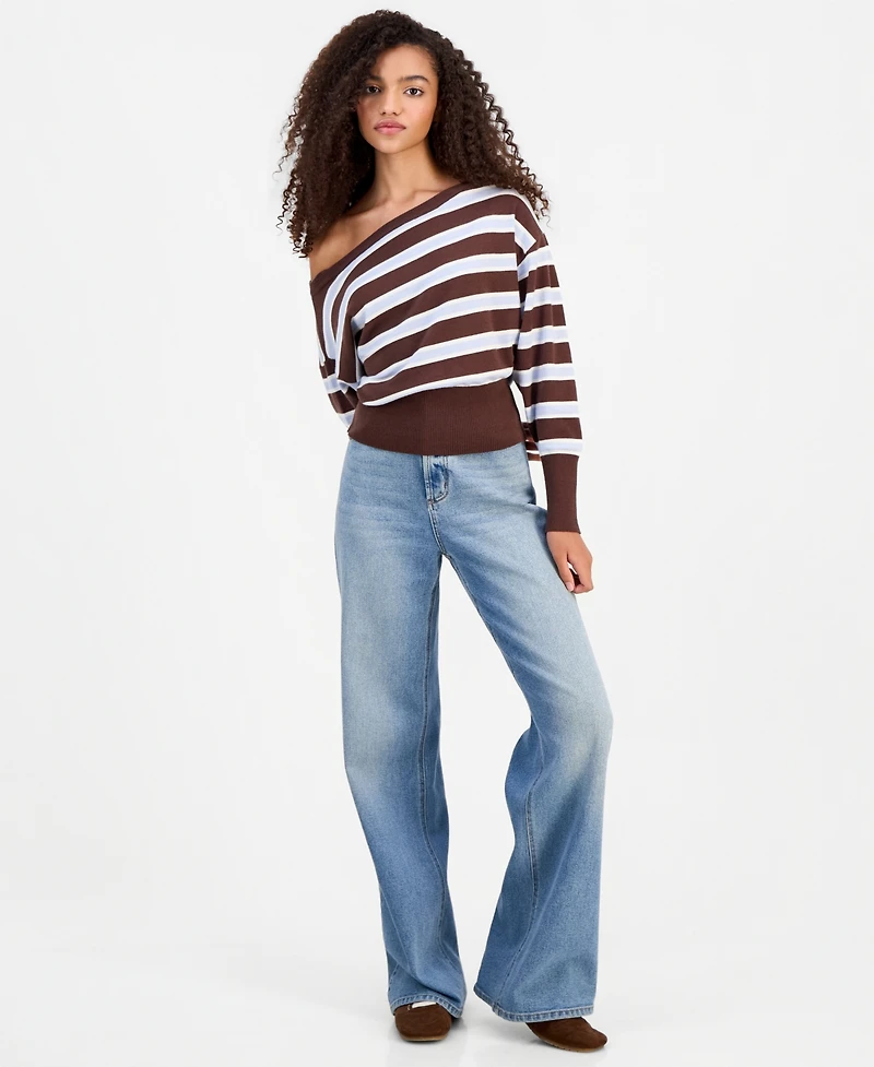 Pink Rose Juniors' Off-The-Shoulder Dropped-Sleeve Sweater