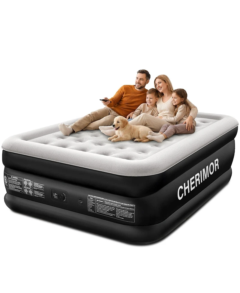 Cherimor 18" Queen Air Mattress with Built-in Pump, 800-lb Capacity, Fast Inflation Guest Bed, Honeycomb Support, Blue