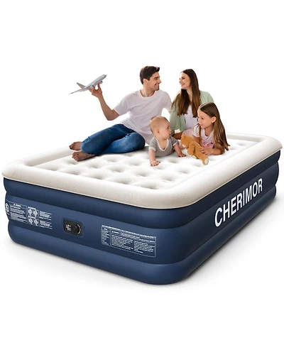 Cherimor 18" Queen Air Mattress with Built-in Pump, 800-lb Capacity, Fast Inflation Guest Bed, Honeycomb Support, Blue